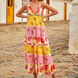 Farm Rio NWOT Mixed Picnic Cashew Maxi Dress